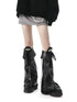 ANYQUESTION Black Lace Up Foldover Tongue Zippered Leather Leg Cuff Women&