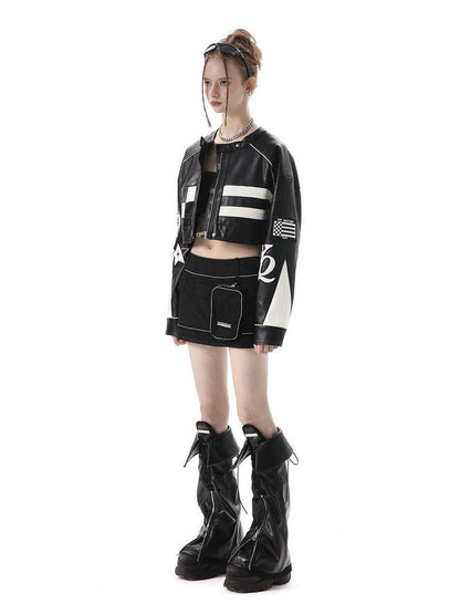 ANYQUESTION Black Lace Up Foldover Tongue Zippered Leather Leg Cuff Women&