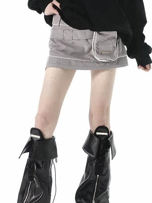 ANYQUESTION Black Lace Up Foldover Tongue Zippered Leather Leg Cuff Women&