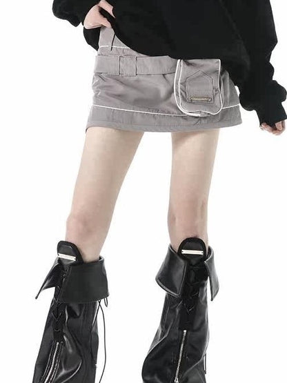 ANYQUESTION Black Lace Up Foldover Tongue Zippered Leather Leg Cuff Women&