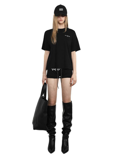 ANYQUESTION Black Letter Logo Print Street Straight Cut Women&