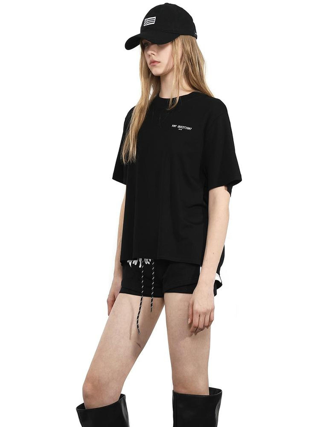 ANYQUESTION Black Letter Logo Print Street Straight Cut Women&