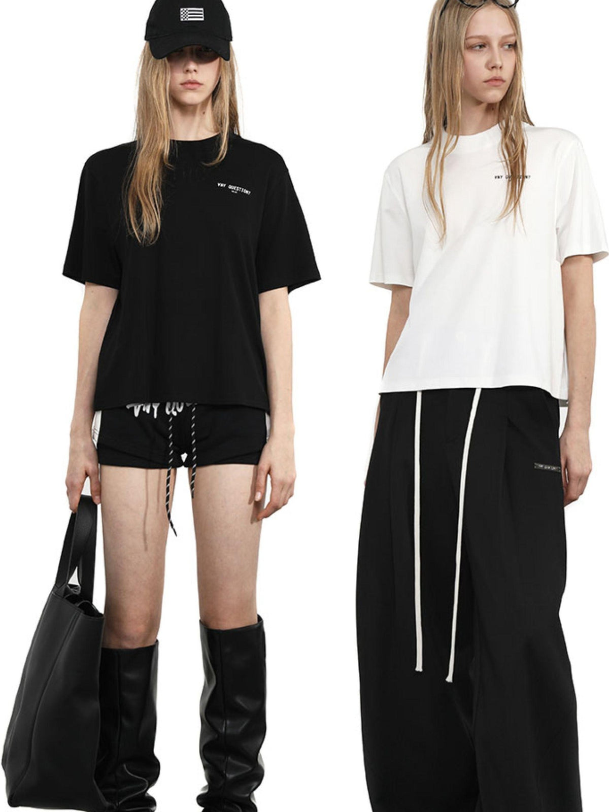 ANYQUESTION Black Letter Logo Print Street Straight Cut Women&