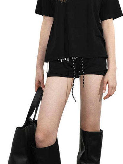 ANYQUESTION Black Letter Logo Print Street Straight Cut Women&