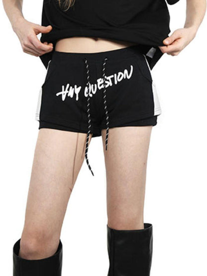 ANYQUESTION Black Letter Logo Print Street Straight Cut Women&