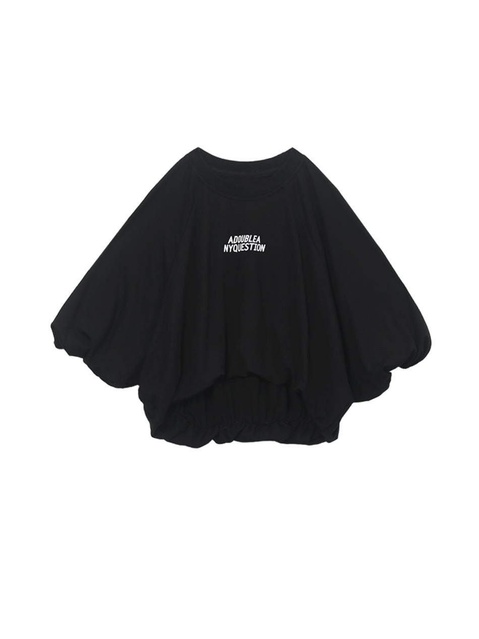 ANYQUESTION_Black_Letter_Print_Gathered_Hem_Round_Neck_Women&
