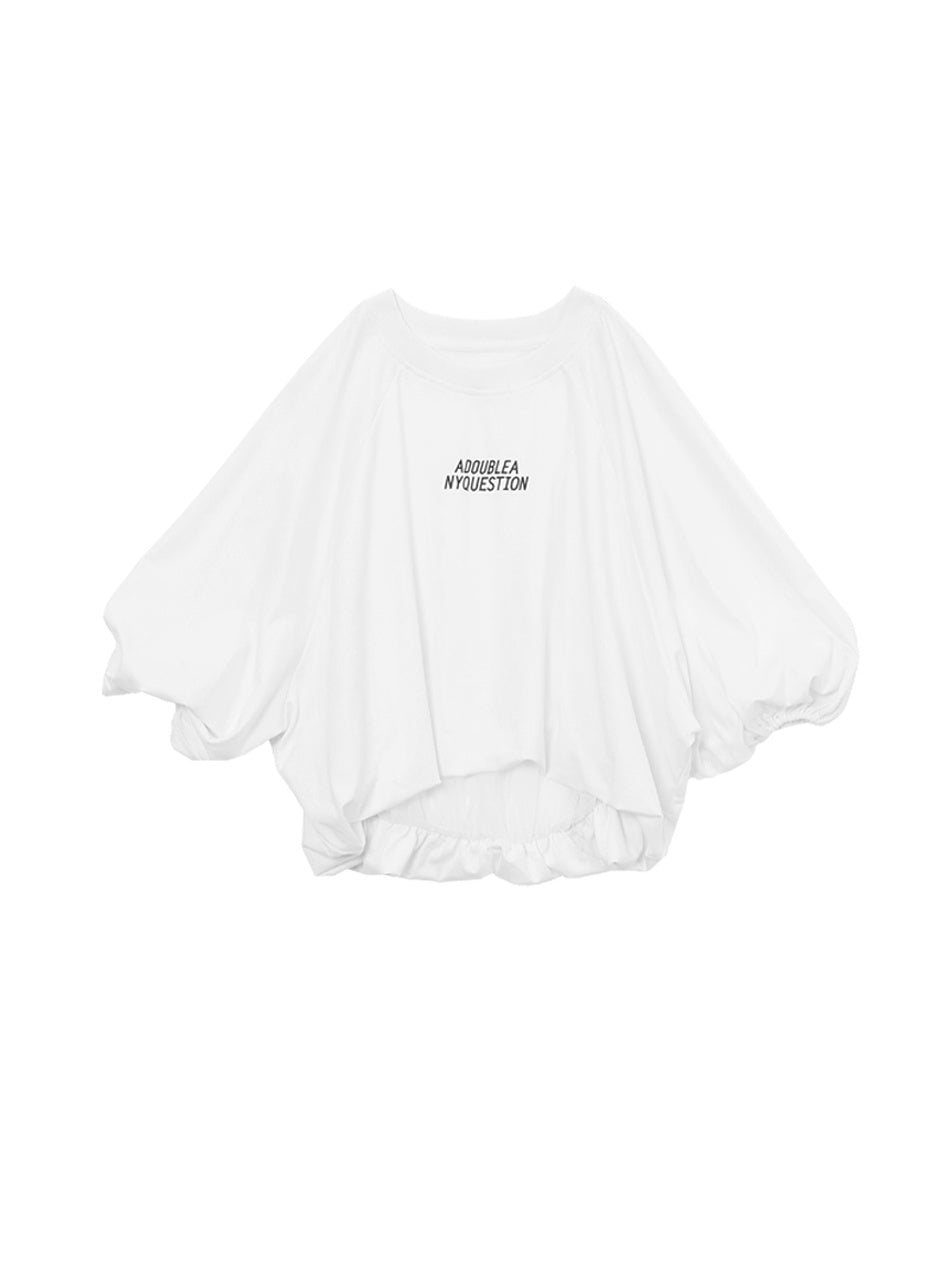 ANYQUESTION_Black_Letter_Print_Gathered_Hem_Round_Neck_Women&