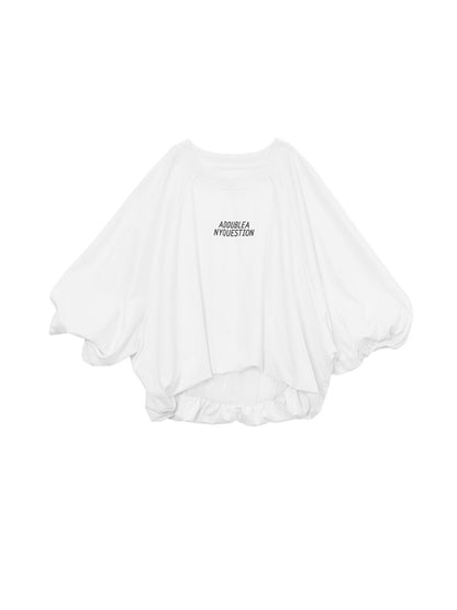 ANYQUESTION_Black_Letter_Print_Gathered_Hem_Round_Neck_Women&