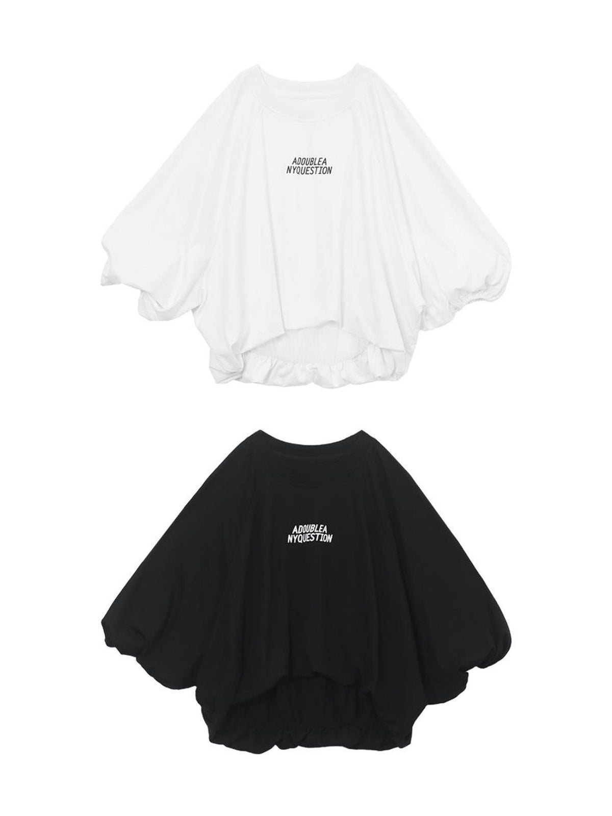 ANYQUESTION Black Letter Print Gathered Hem Round Neck Women&