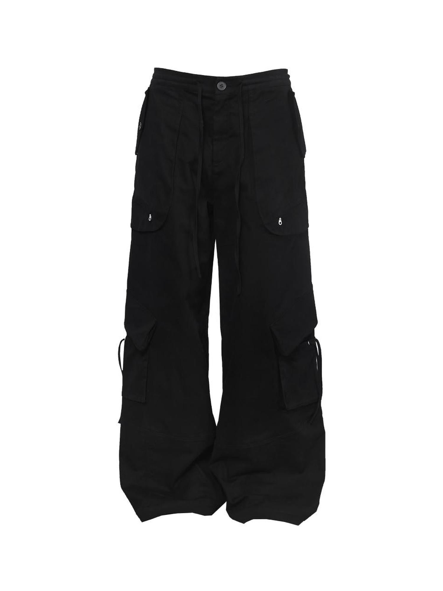 ANYQUESTION Black Low Waist Drawstring Pocket Structure Loose Women&