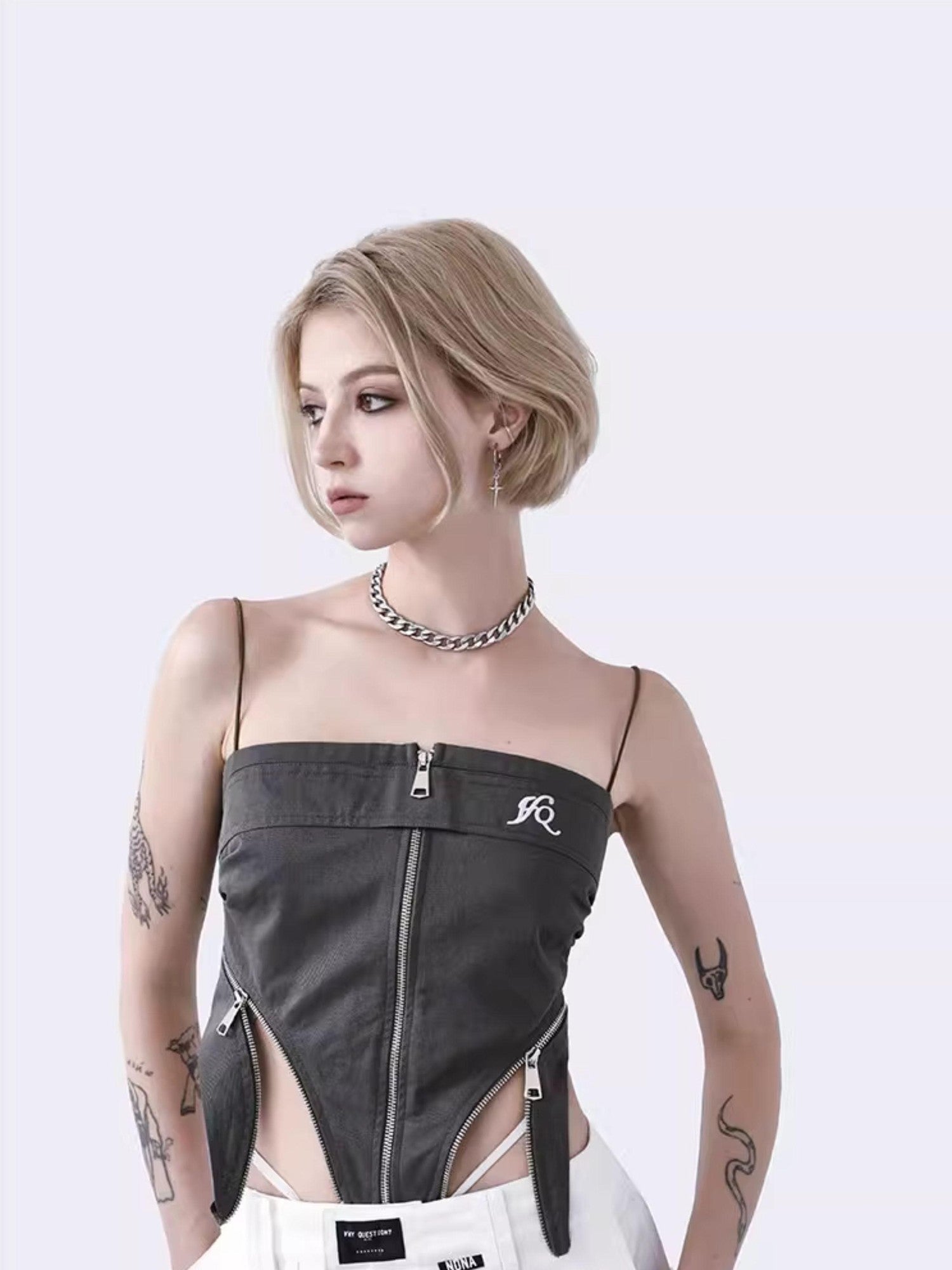 ANYQUESTION Black Silver Chain Hoop Link Women&