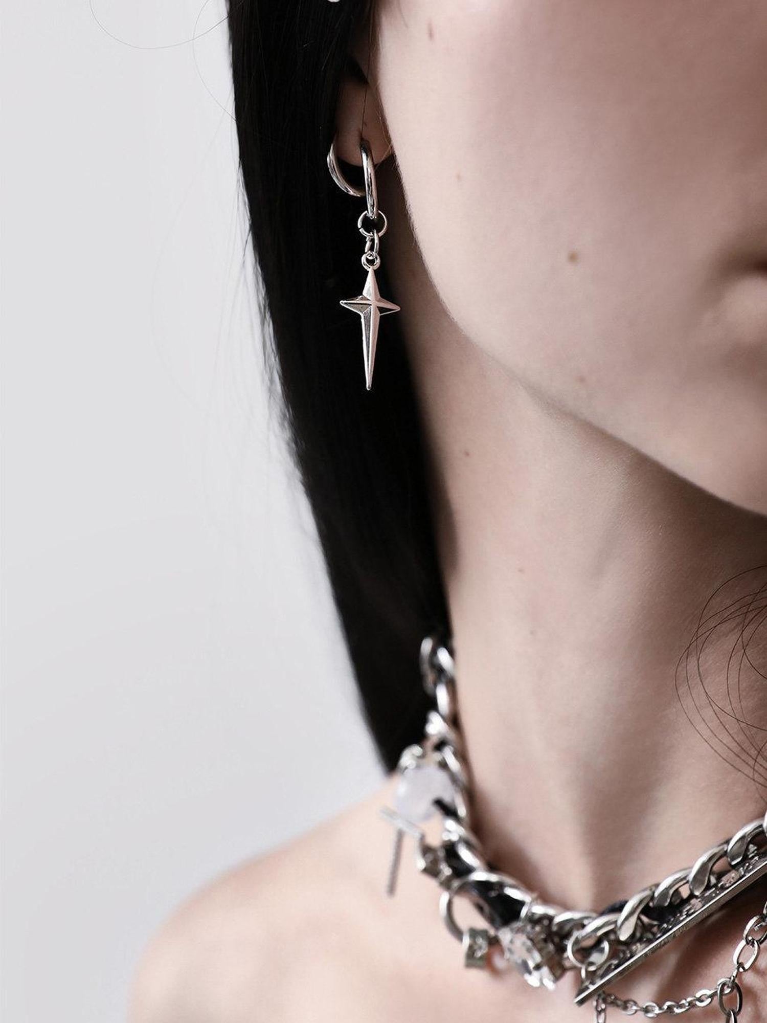ANYQUESTION Black Silver Chain Hoop Link Women&