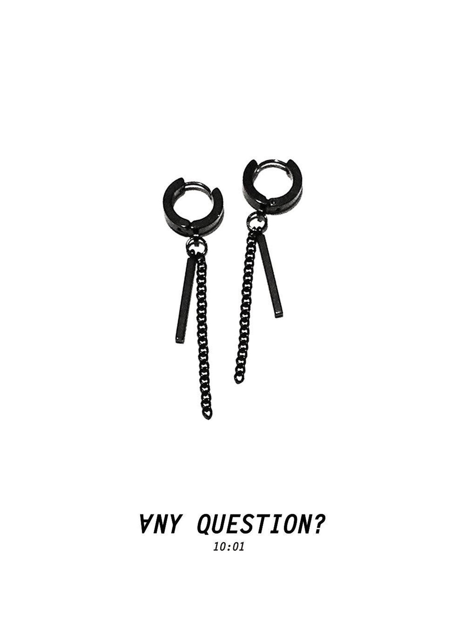 ANYQUESTION Black Silver Chain Hoop Link Women&