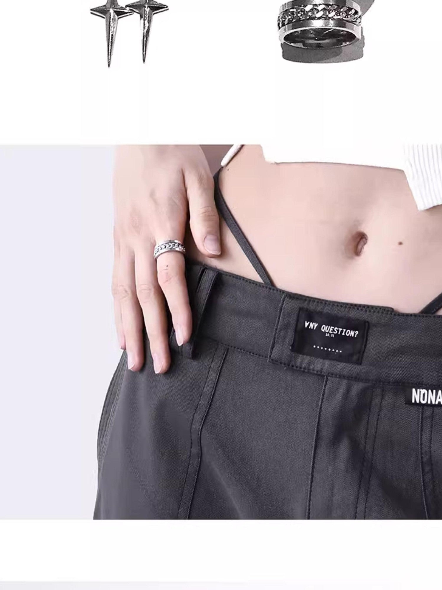 ANYQUESTION Black Silver Chain Hoop Link Women&