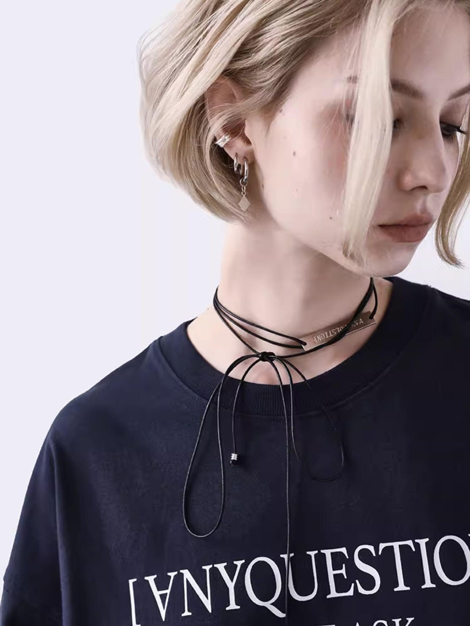 ANYQUESTION Black Silver Chain Hoop Link Women&