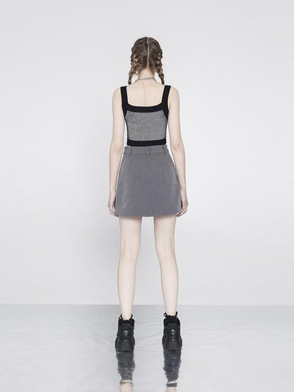 ANYQUESTION Black Striped Jacquard Square Neck Women&
