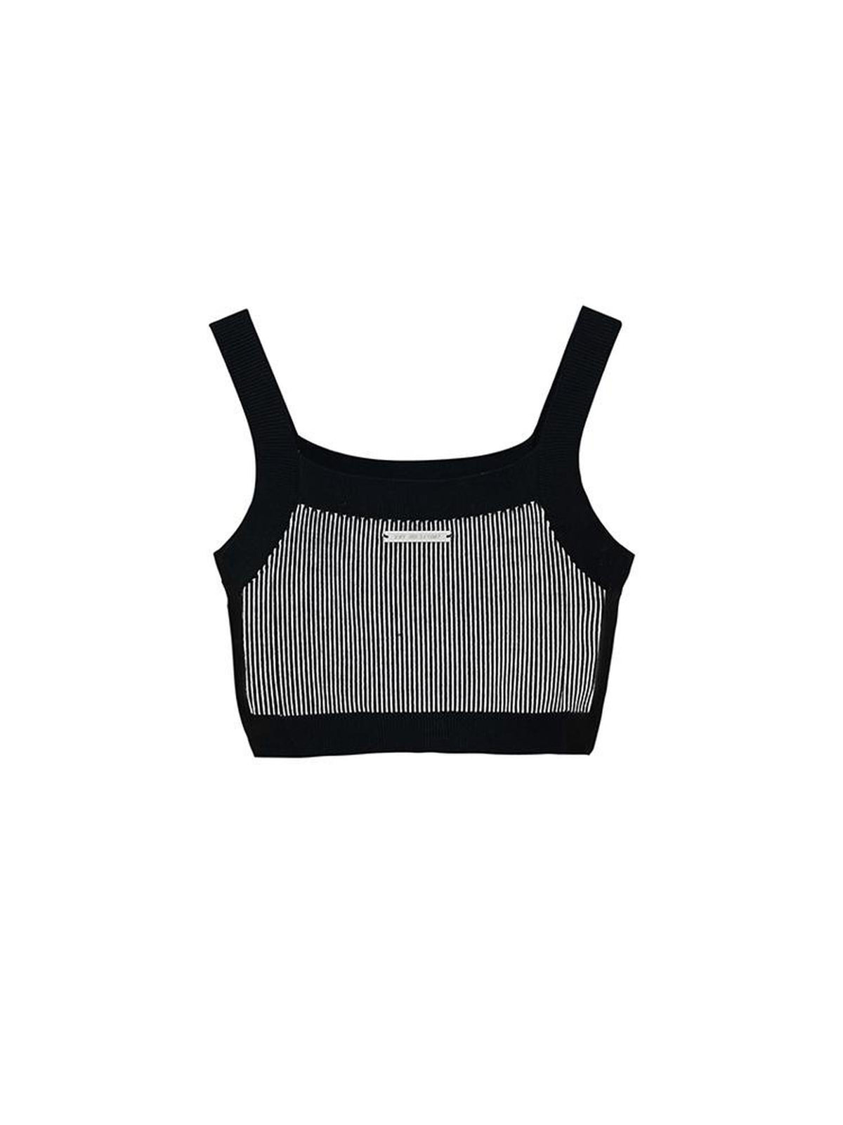 ANYQUESTION Black Striped Jacquard Square Neck Women&
