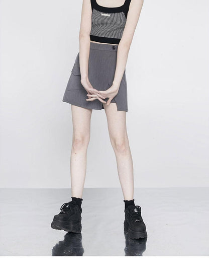 ANYQUESTION Black Striped Jacquard Square Neck Women&