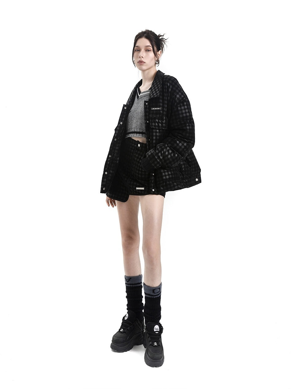 ANYQUESTION_Black_Subtle_Check_Quilted_Long_Sleeve_Women&