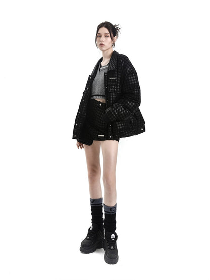 ANYQUESTION_Black_Subtle_Check_Quilted_Long_Sleeve_Women&