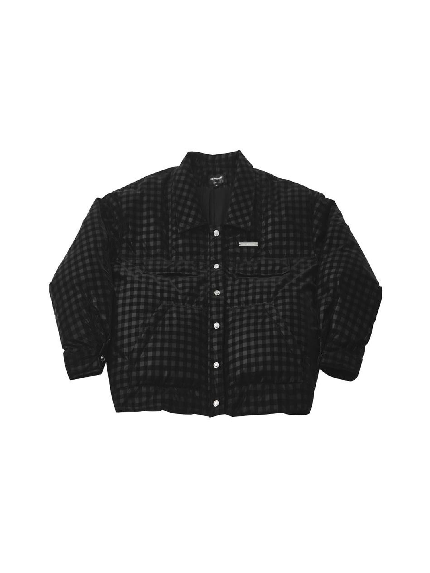 ANYQUESTION Black Subtle Check Quilted Long Sleeve Women&