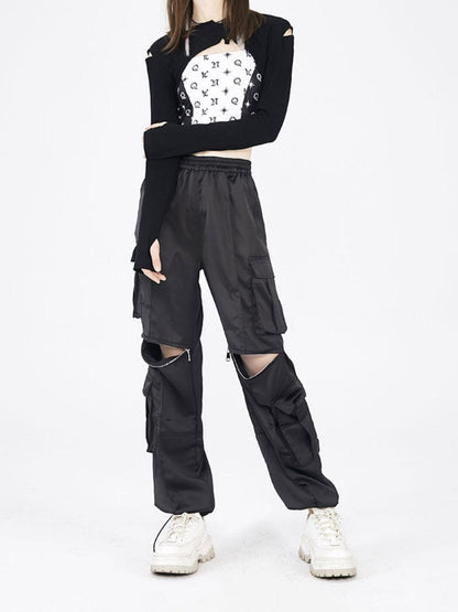 ANYQUESTION Black White Allover Print Convertible Patchwork Women&