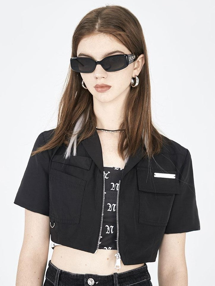 ANYQUESTION Black White Allover Print Convertible Patchwork Women&