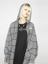 ANYQUESTION Black White Check Hooded Double Zipper Long Sleeve Women&