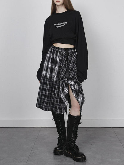 ANYQUESTION Black White Check Patchwork Adjustable Belt Women&