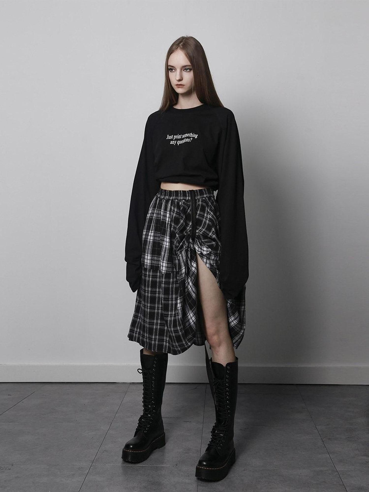 ANYQUESTION Black White Check Patchwork Adjustable Belt Women&