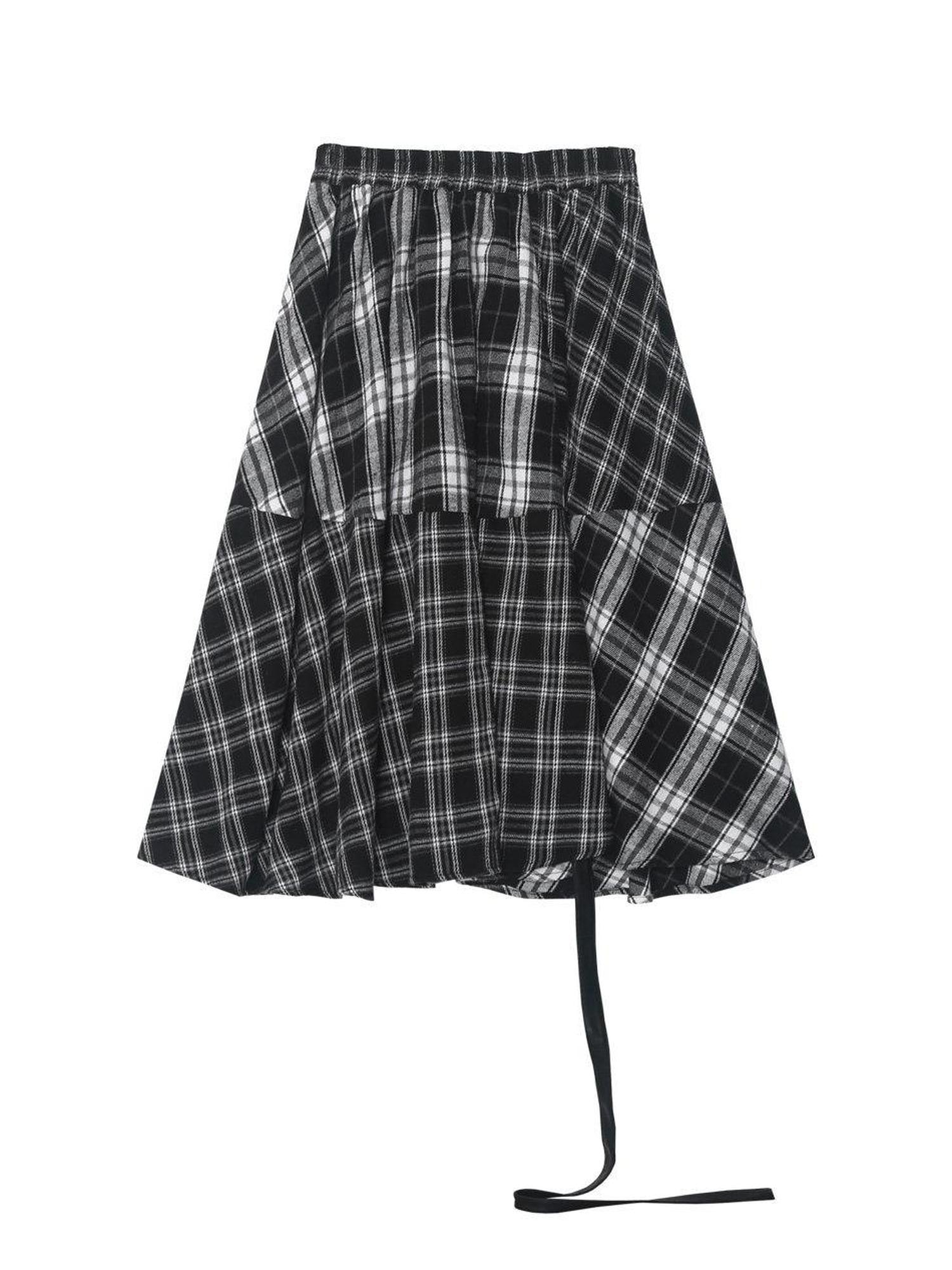 ANYQUESTION Black White Check Patchwork Adjustable Belt Women&
