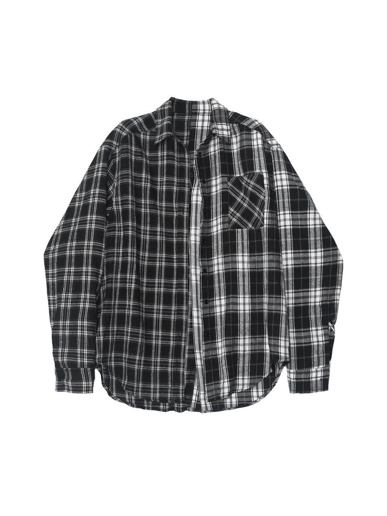 ANYQUESTION Black White Check Patchwork Relaxed Women&