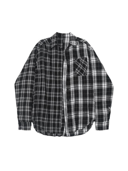 ANYQUESTION Black White Check Patchwork Relaxed Women&