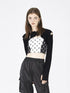 ANYQUESTION Black White Cropped Angled Hem Street Round Neck Women&