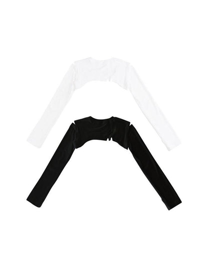ANYQUESTION Black White Cropped Angled Hem Street Round Neck Women&