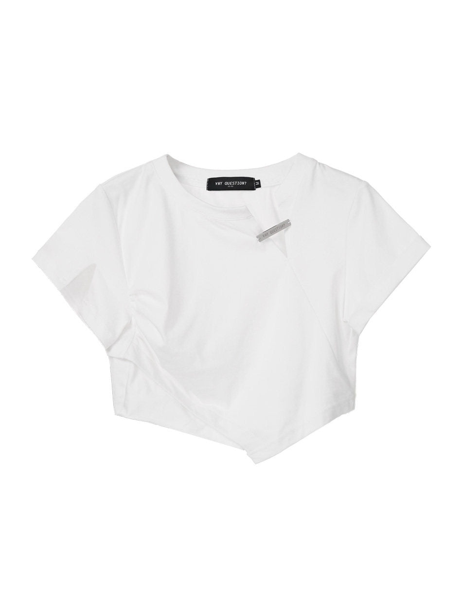 ANYQUESTION_Black_White_Cut_Edge_Silver_Tag_Pleated_Ruched_Waist_Women&