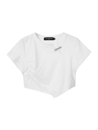 ANYQUESTION_Black_White_Cut_Edge_Silver_Tag_Pleated_Ruched_Waist_Women&