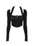ANYQUESTION_Black_White_Detachable_Fur_Tie_Knit_Halter_Women&