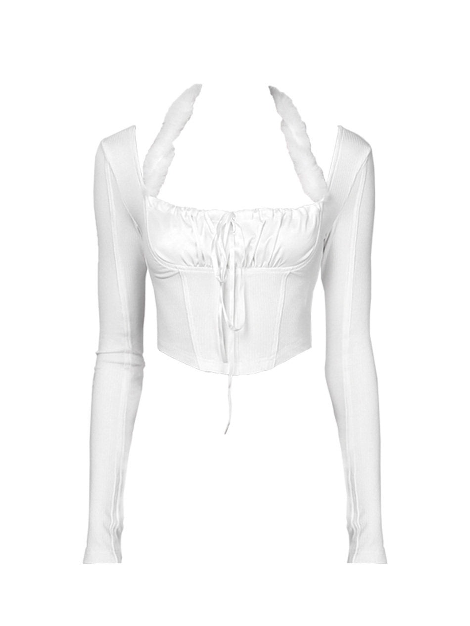 ANYQUESTION_Black_White_Detachable_Fur_Tie_Knit_Halter_Women&