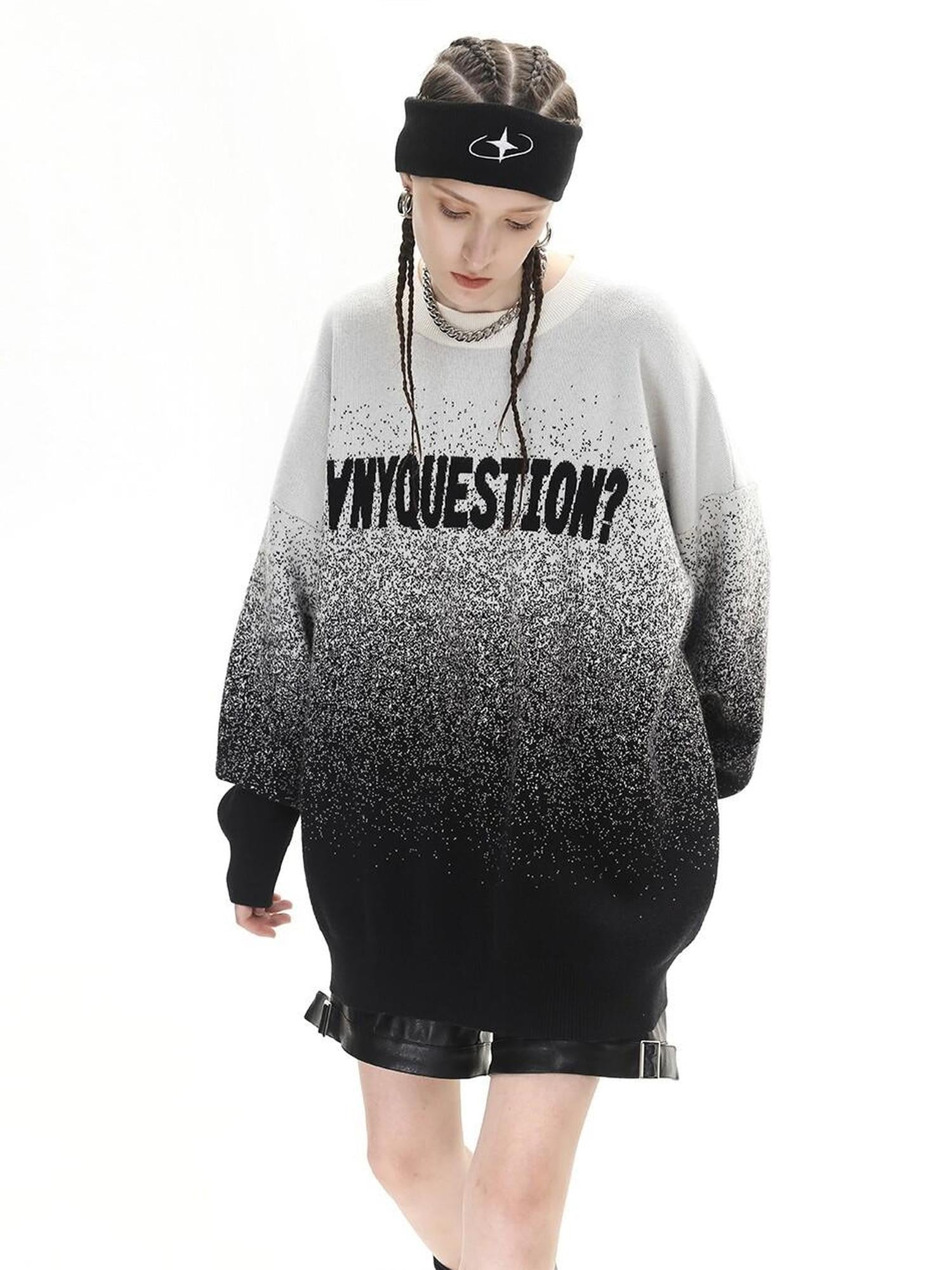 ANYQUESTION Black White Dot Jacquard Gradient Letter Women&