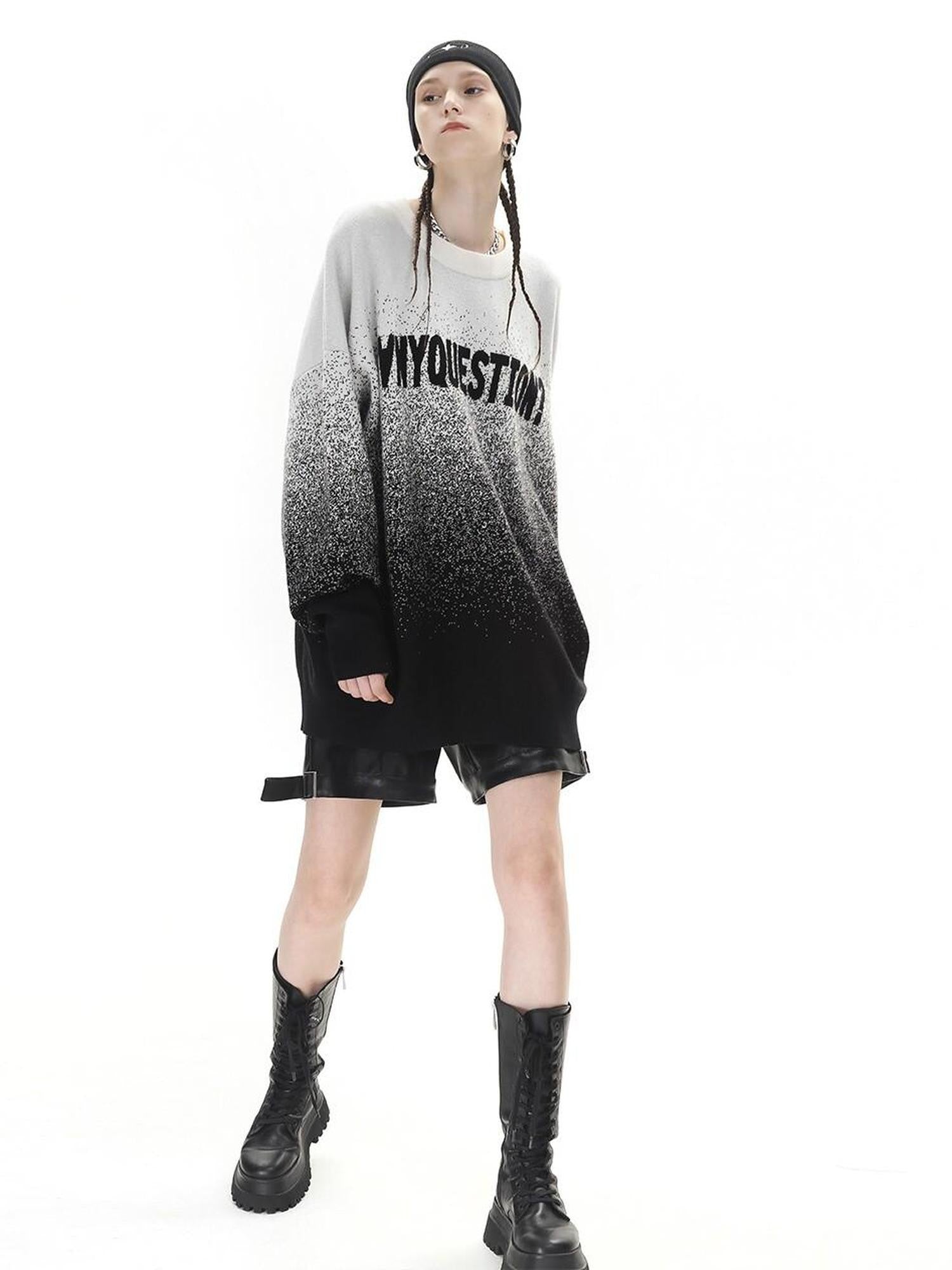 ANYQUESTION Black White Dot Jacquard Gradient Letter Women&