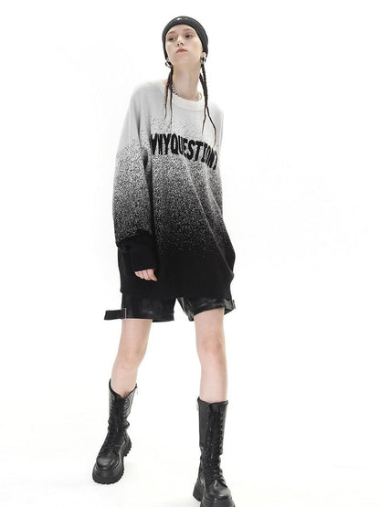 ANYQUESTION Black White Dot Jacquard Gradient Letter Women&