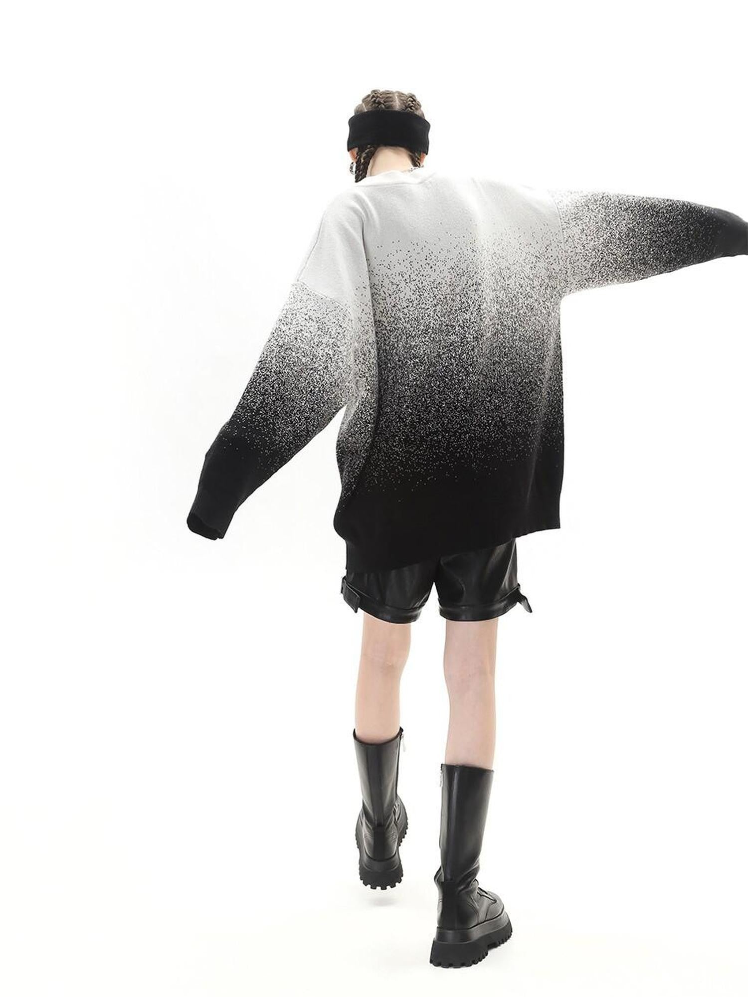 ANYQUESTION Black White Dot Jacquard Gradient Letter Women&