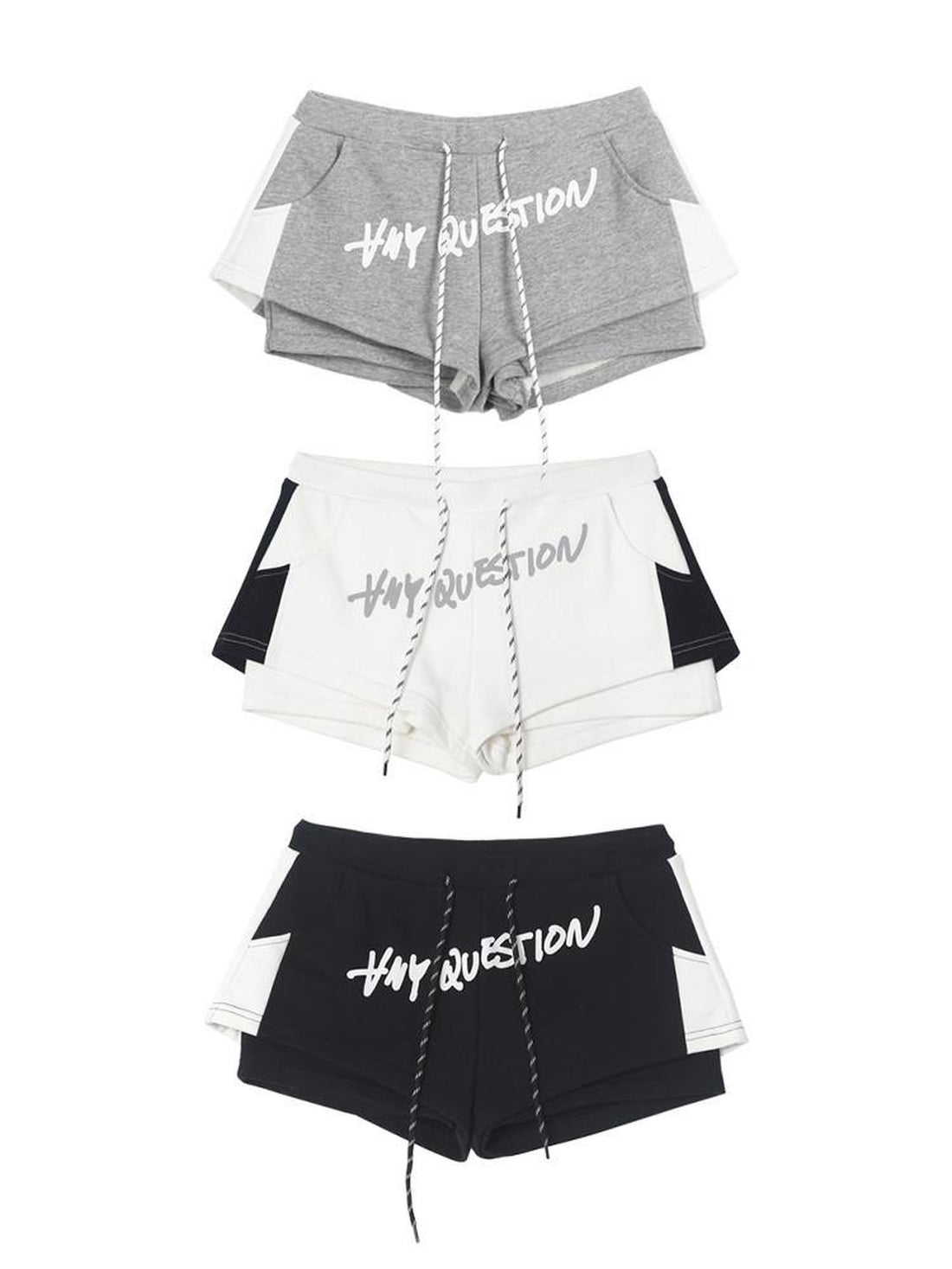 ANYQUESTION Black White Gray Graffiti Print Colorblock Double Layer Women&