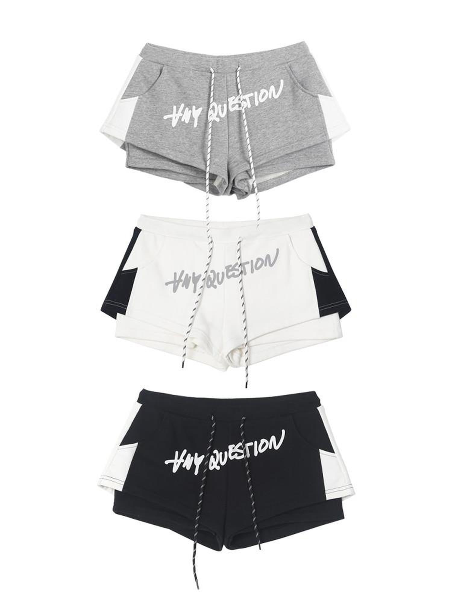 ANYQUESTION Black White Gray Graffiti Print Colorblock Double Layer Women&
