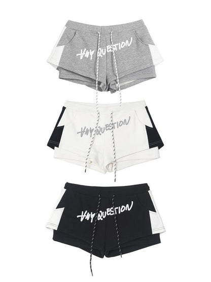 ANYQUESTION Black White Gray Graffiti Print Colorblock Double Layer Women&