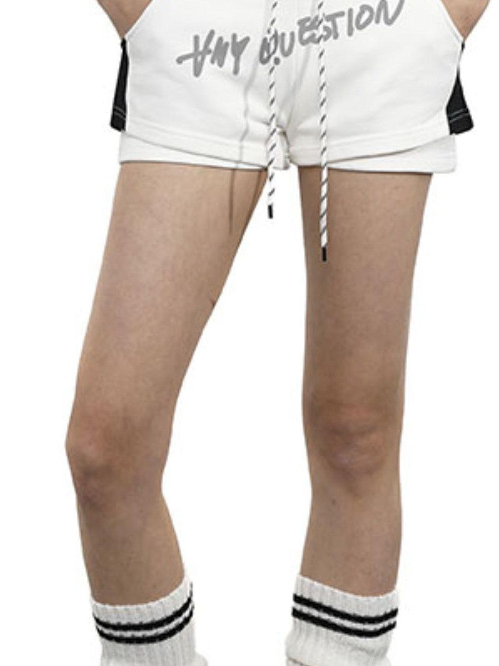 ANYQUESTION Black White Gray Graffiti Print Colorblock Double Layer Women&