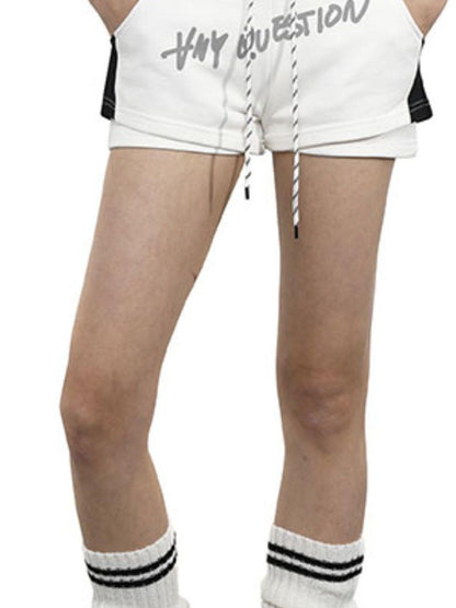 ANYQUESTION Black White Gray Graffiti Print Colorblock Double Layer Women&