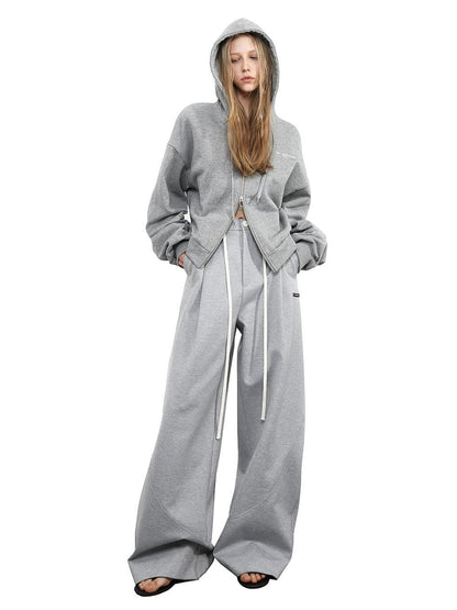ANYQUESTION Black White Gray Solid Hooded Zip Loose Fit Street Women&
