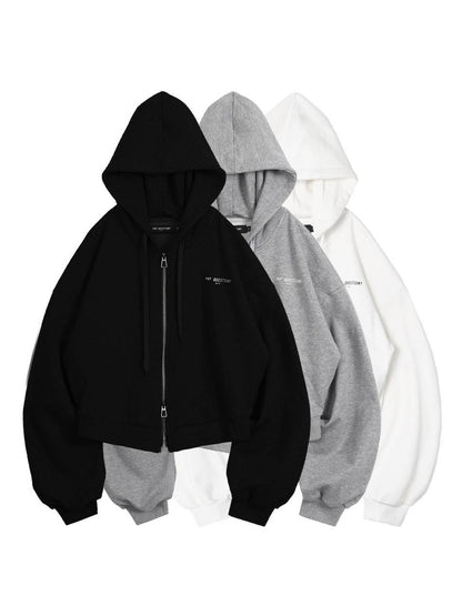 ANYQUESTION Black White Gray Solid Hooded Zip Loose Fit Street Women&